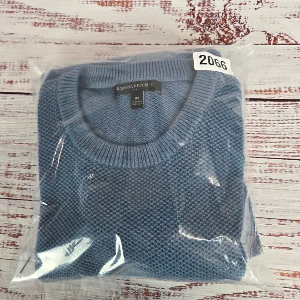 Banana Republic Mens Blue Chunky Knit Sweater M Crewneck Thermal Top Cas Office